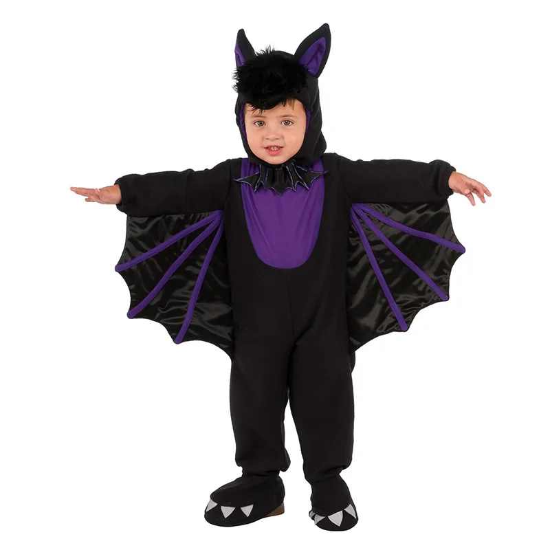 

New Halloween Kids' Bat Onesie Cosplay Costume | Purple Robe Vampire Outfit with Wings