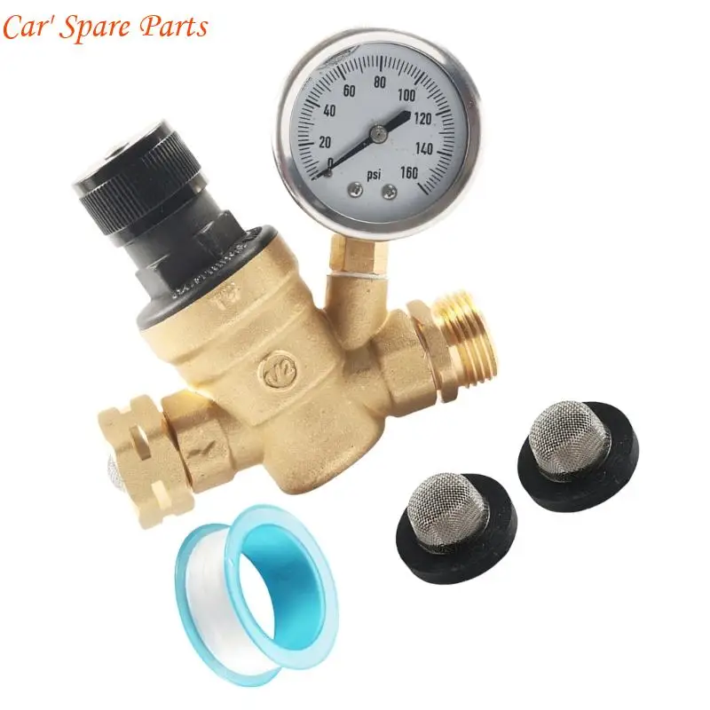 

Y4UA Motorhomes Campers Water Pressure Regulator With Silicone Oil Gauges 3/4" Connector & Double Filters For Travel Trailers