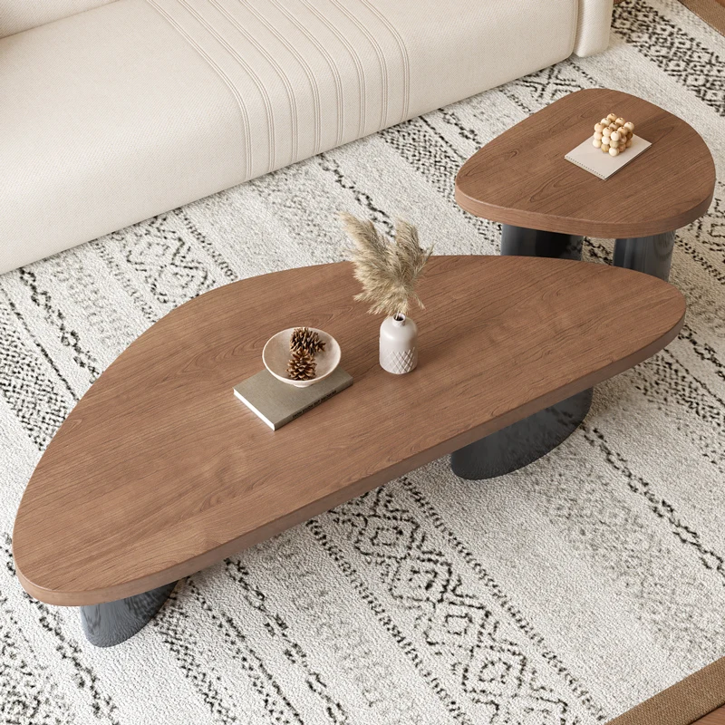 ！@Imported Pine Solid Wood Nordic Modern Artistic Coffee Table High/Low Combination Special-Shaped Design Living Room Furniture