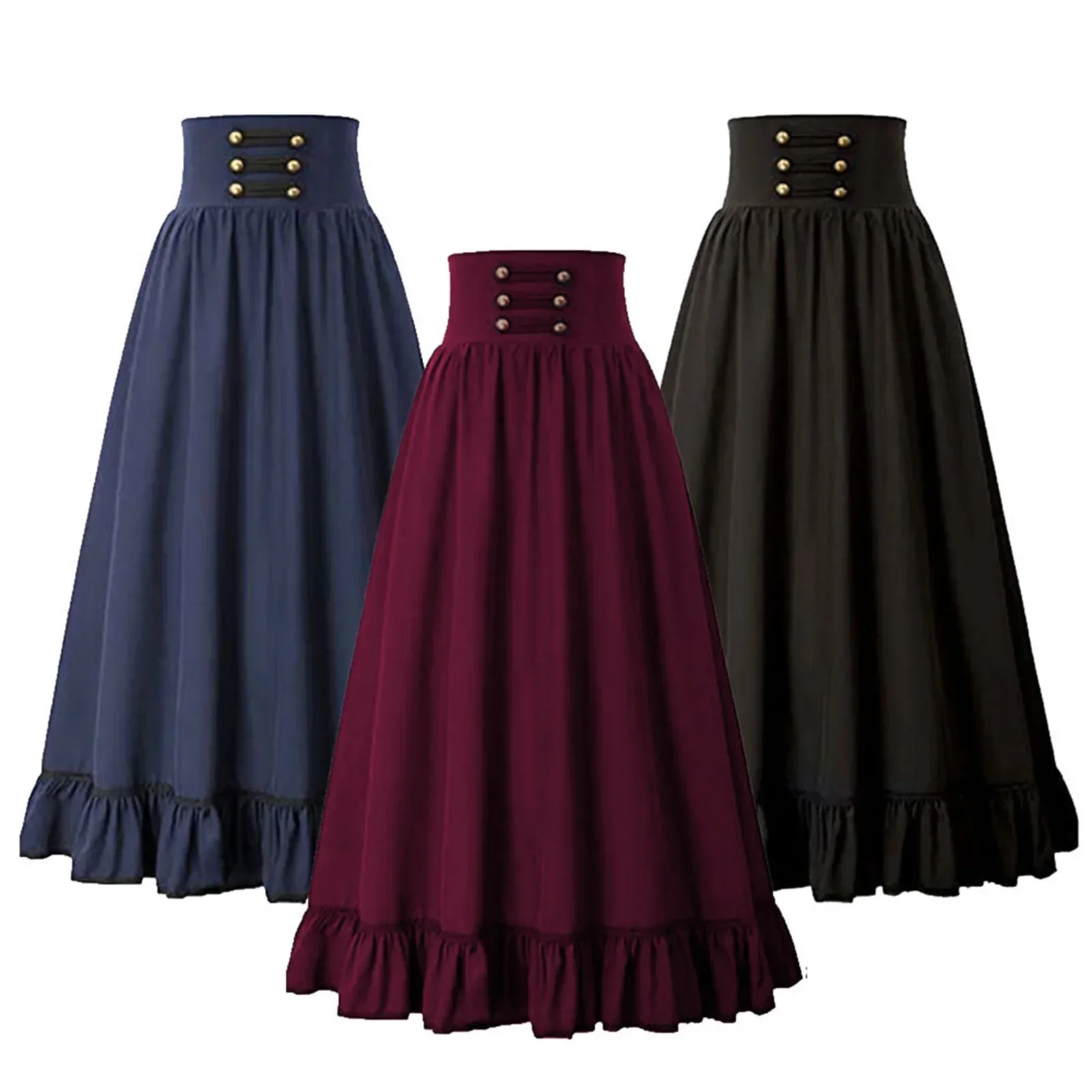 

Halloween Medieval Retro Fishtail A-Line Zipper Skirt Women Navy Blue Burgurdy Red Black Color Renaissance Girl Stage Costume