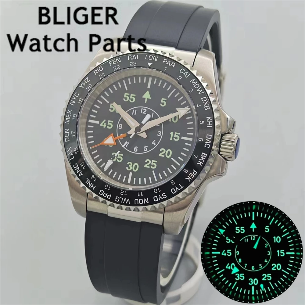 

BLIGER 40mm NH34A Mens Mechanical Watches Sapphire Glass Green Luminous Rubber Strap With Solid End Link Glide Clasp Waterproof