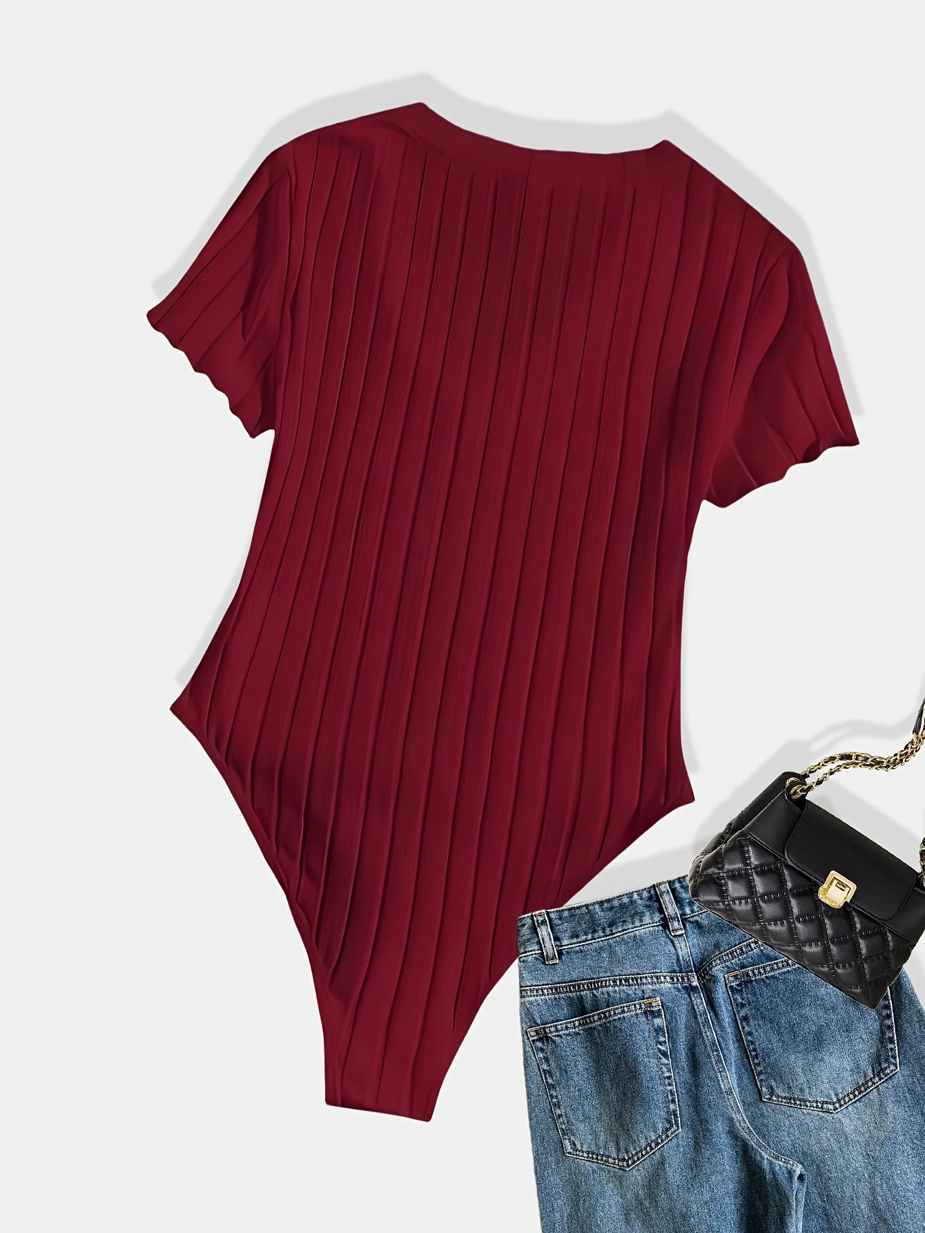 Neues kurzärmeliges, schmales T-Shirt mit V-Ausschnitt, sexy und vielseitiger, eng anliegender Jumpsuit. – Detail 11