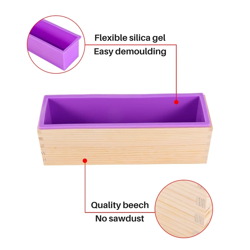 Cetakan sabun kayu persegi panjang dengan penutup Liner silikon alat cetakan sabun roti Diy cetakan lilin Sabun 1200G alat pembuat cetakan
