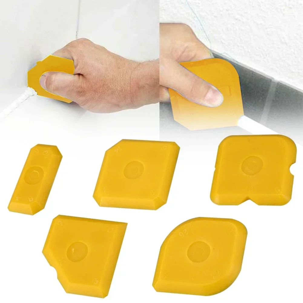 5pcs Silicone Sealant Tool Yellow Spreader Finish Kit Caulk Tile Grout Applicator Essential Tool Thermoplastic Rubber Edge Corn