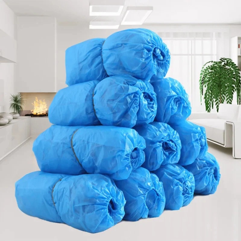 Waterproof Boot Covers Plastic Disposable Shoe Covers Overshoe Blue Rain Shoe Mud-proof Carpet Cleaning Household Medical