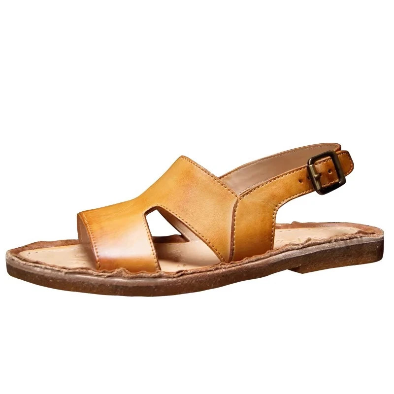 

Сандалии ручной работы на мягкой подошве, мужские летние дышащие римские туфли из натуральной кожи в стиле ретро, мужская уличная повседневная пляжная обувь