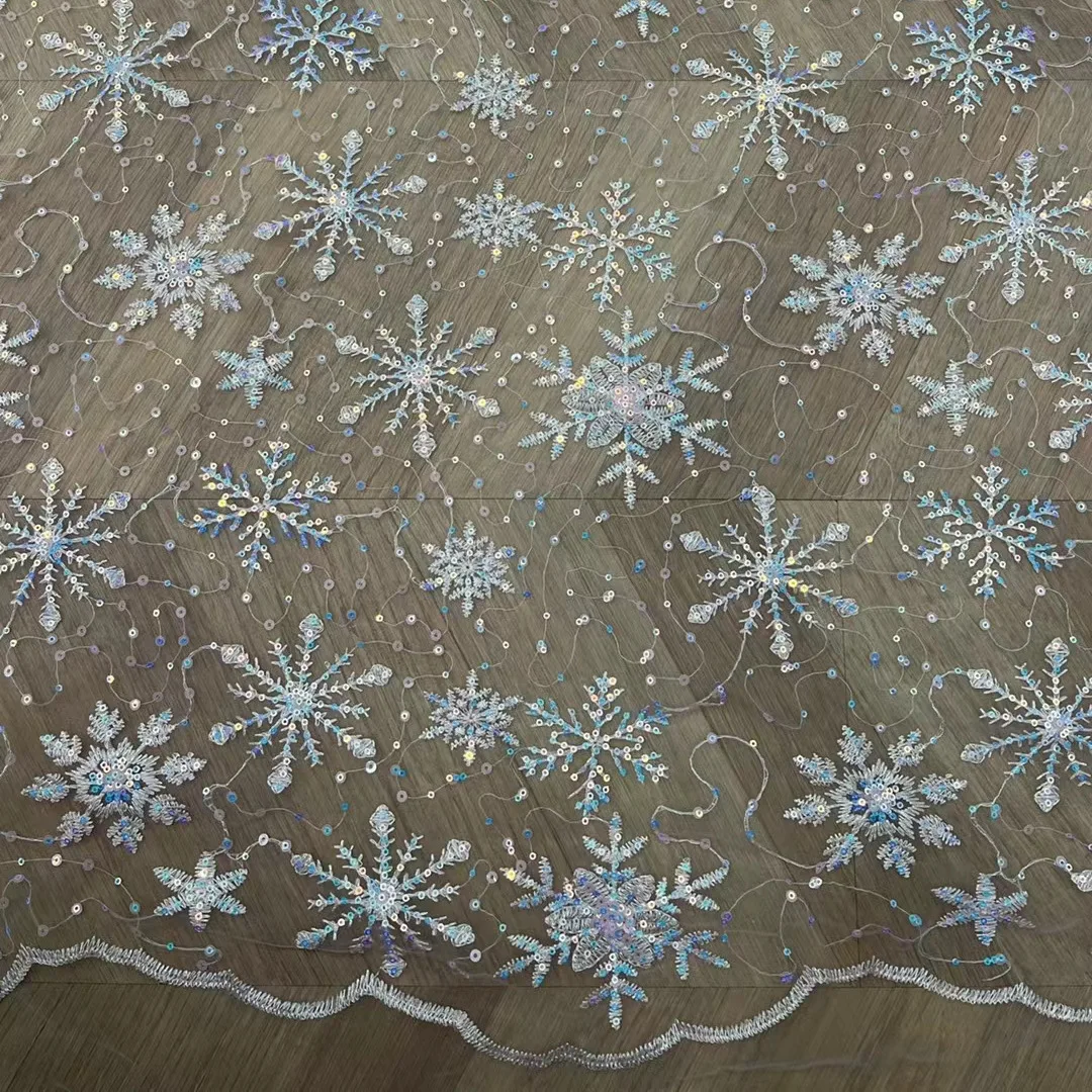 

Snowflake sequin embroidered mesh fabric, for Lolita dresses, wedding dresses, dresses, sewing embroidery fabric