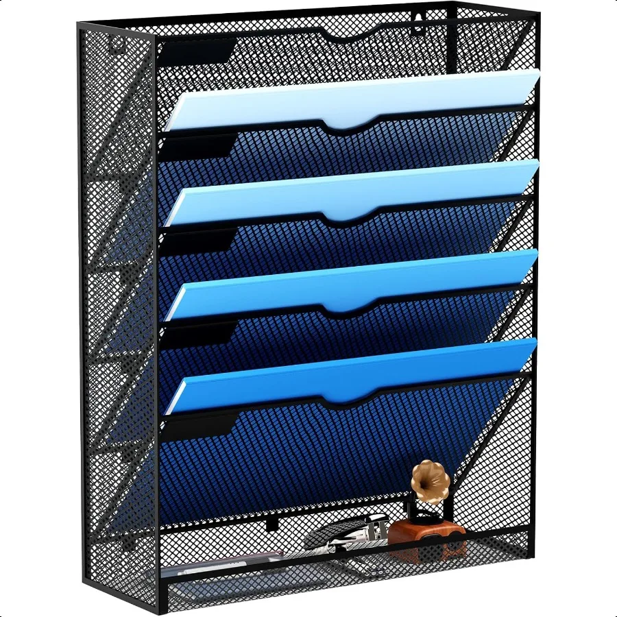 

Hanging Wall File Organizer 6 Tier Wall Mounted Mail Paper Folder Holder Document Organization Stand Vertical Desk Magazine Rac