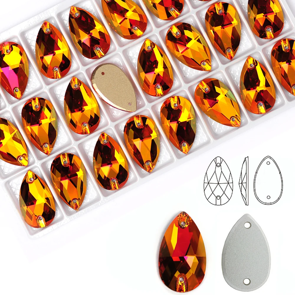 Astral Pink 6A Bevel Sew on Rhinestones Teardrop Bling Crystal Shiny Rhinestones Sew on K9 for Garment Dress Shirt