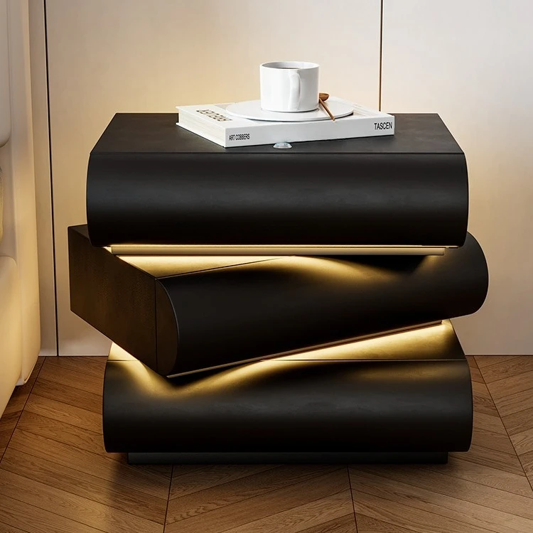 Cream wind bedside table 360 ° rotating bedside table whole house smart atmosphere leather storage cabinet modern