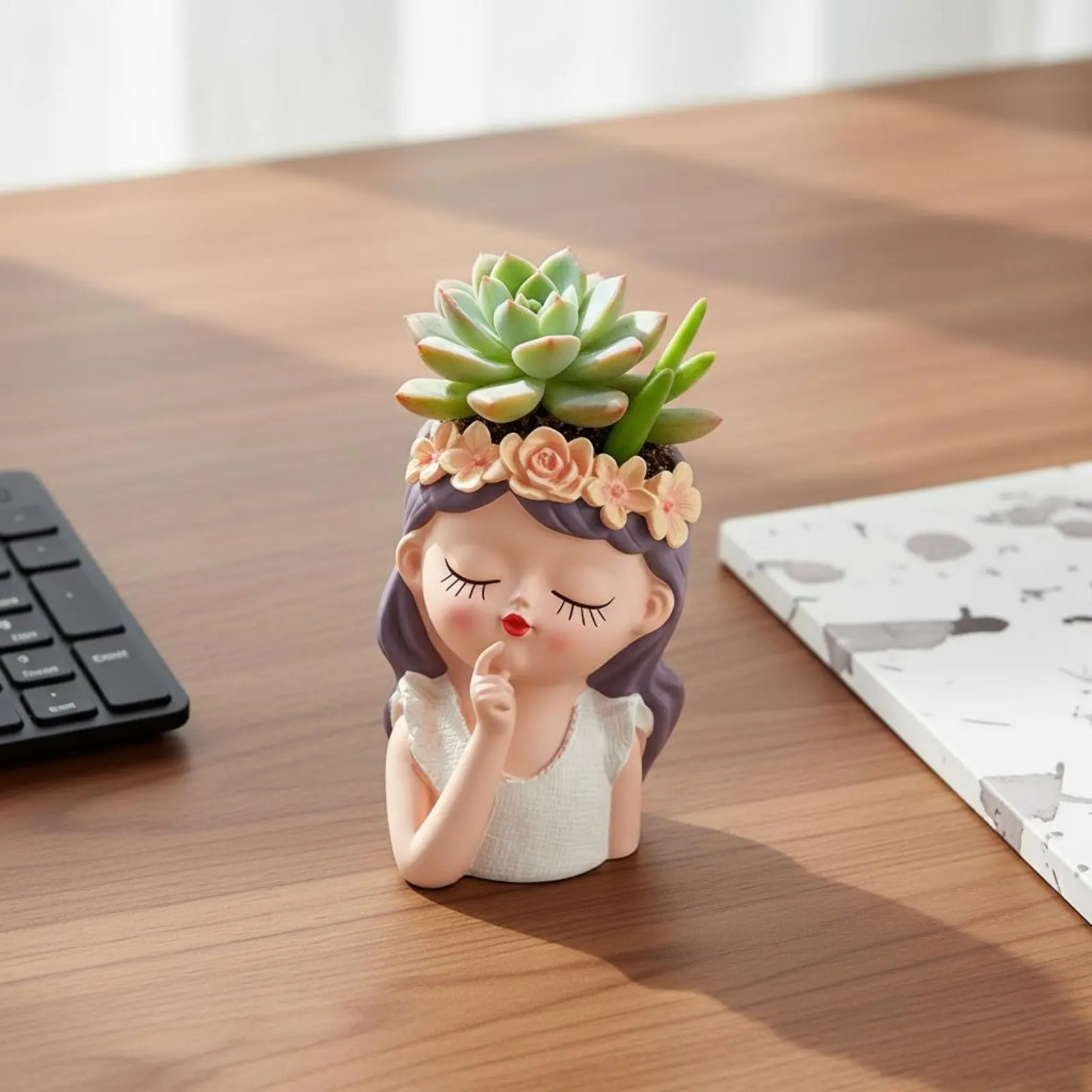 

Fairy Head Planter Wide Mouth Girl Head Planter Plant Holder Handmade Look for Tabletop Display