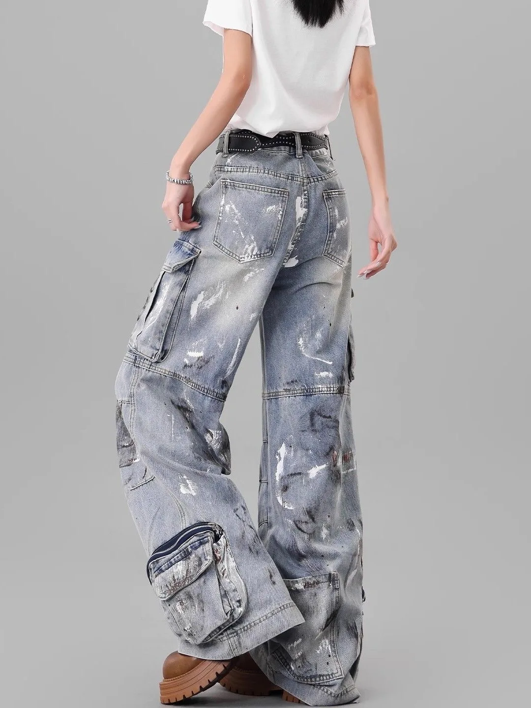 Plones Vaqueros de Trabajo para Hombre, Estilo Retro Americano, Resistentes, con Múltiples Bolsillos, Estilo fiti, Pi...