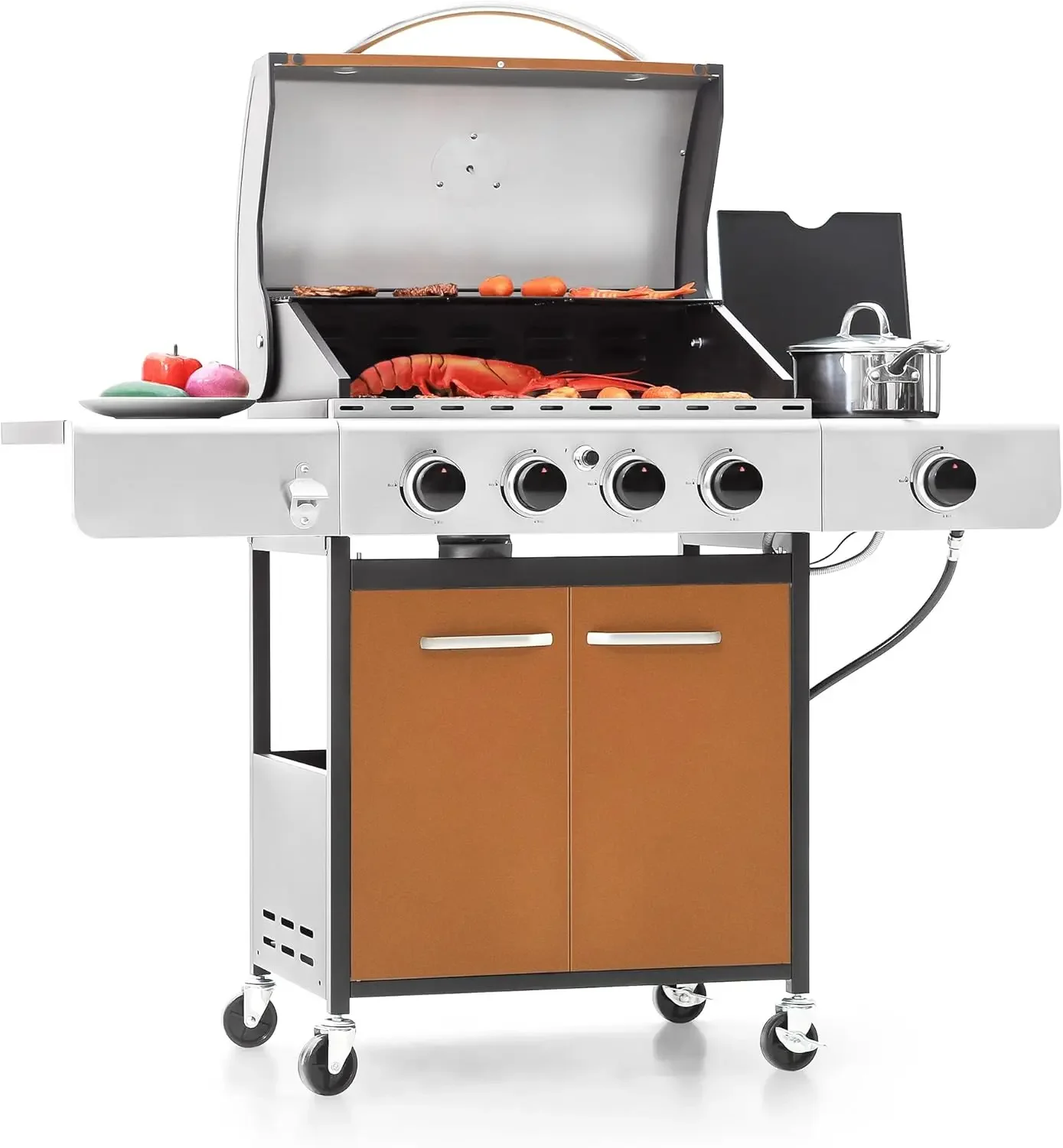 Captiva Designs 4-Burner Propane Gas BBQ Grill with Side Burner & Porcelain-Enameled Cast Iron Grates, 42,000 BTU Output Barbequ