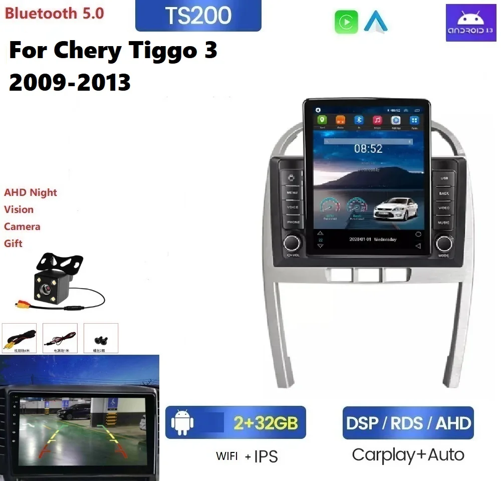 TS car radio gps For Chery Tiggo 3 2009-2013 8+128GB car video carplay+auto 360 camera BT gps Car Dvd Player Touch Screen