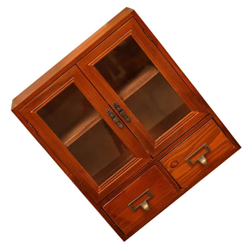 Wooden Vintage Multi-Tier Drawer Cabinet Desktop Display Shelf for Office Home Decor Storage Collection Organizer Holder