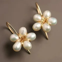 2 Pcs High Quality Ladies Flower Faux Pearls Personalized Sweet Fashion Alloy Gold Color Earrings Gold Party Prom