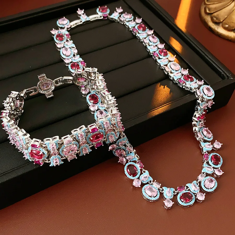 

Роскошный геометрический многоцветный браслет с кубическим цирконием, комплекты ожерелья, женские вечерние свадебные бижутерия в стиле бохо