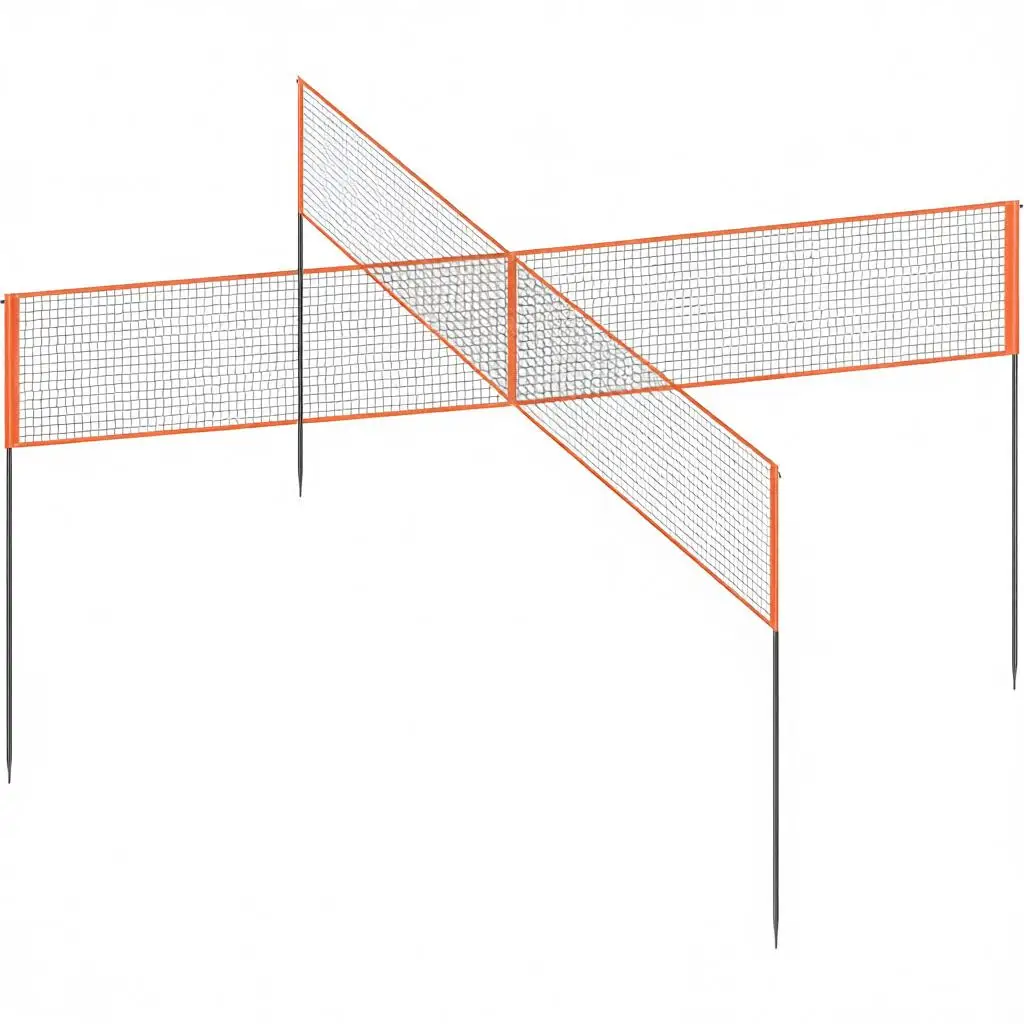 4-Way Volleyball Net, Adjustable Height Badminton Net Set for Backyard Beach Lawn, Outdoor Portable Volleyball Net with Carry