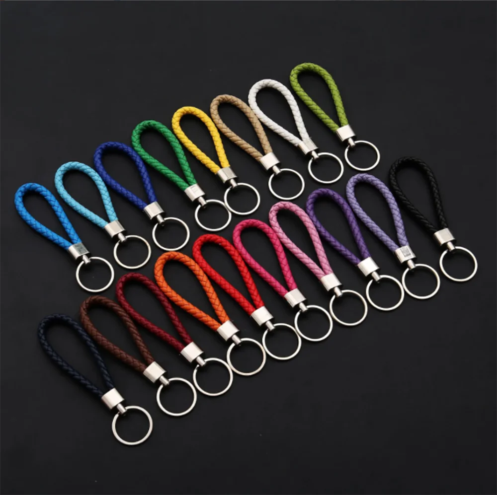 1PC PU Leather Braided Woven Rope keychain DIY Bag Pendant Key Chain Holder Key Car Trinket Keyring For Men Women Key Ring