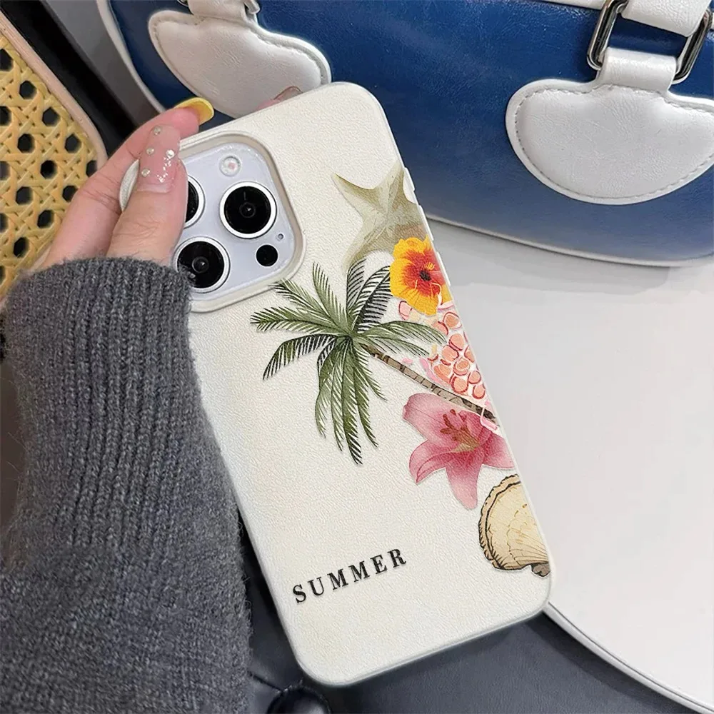 

Summer Coconut Trees And Flowers Phone Case For iPhone Air 16 Plus 17 Pro Max 13 12 15 14 11 Pro Max Trend Y2K Soft Back Cover