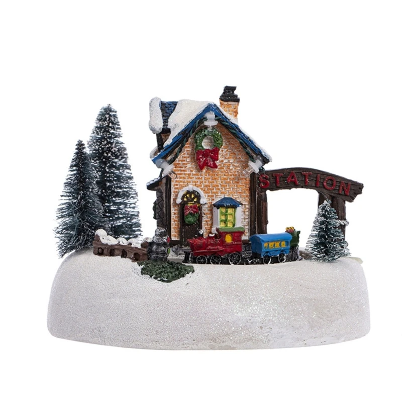 

Christmas Snow House Figurine with Music Resin Crafts Art Sculpture for Home Restaurant Bar Table Decoration Dropship