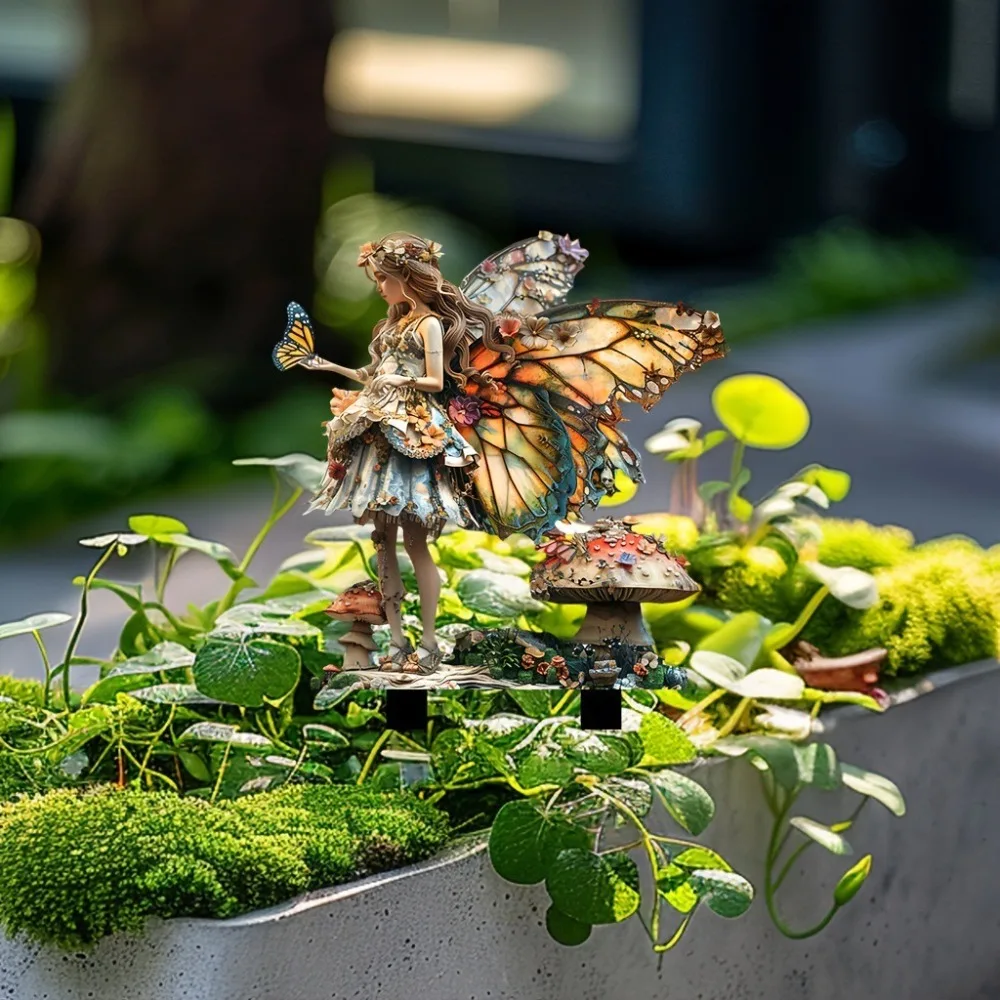 Quality Butterfly Elves Garden Stakes Mushroom Fairy Lawn Decor Outside Yard Signs Acrylic Plant Pot Sticks Garden