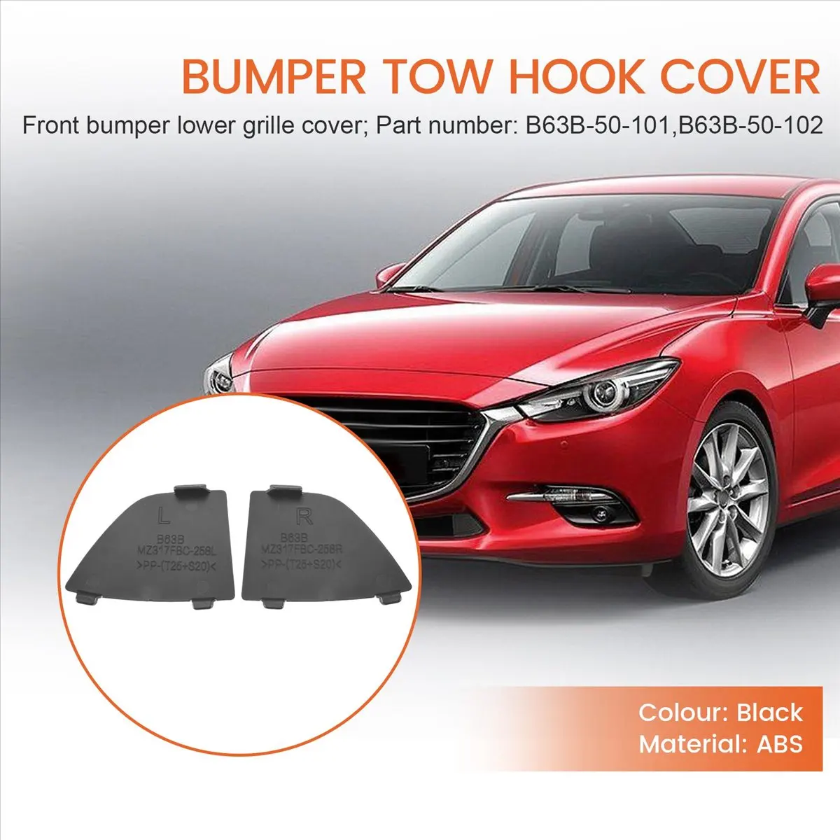 Super Sale B63B-50-101 B63B-50-102 Car Front Lower Bumper Tow Hook Eye Cover Grille Caps for Mazda 3 2017-2018