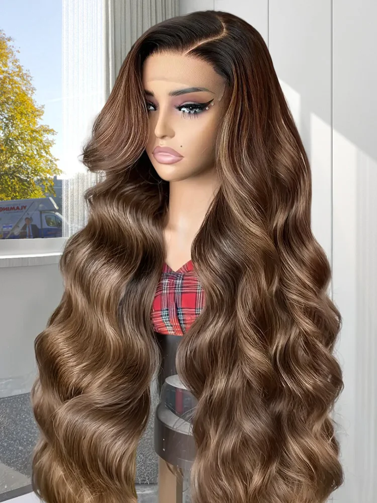 30 40 50 Inch Body Wave 13x6 Highlight Ombre Lace Frontal Wigs HD 13x4 250 Density 427 Lace Front Human Hair Wig Brown Brazilian