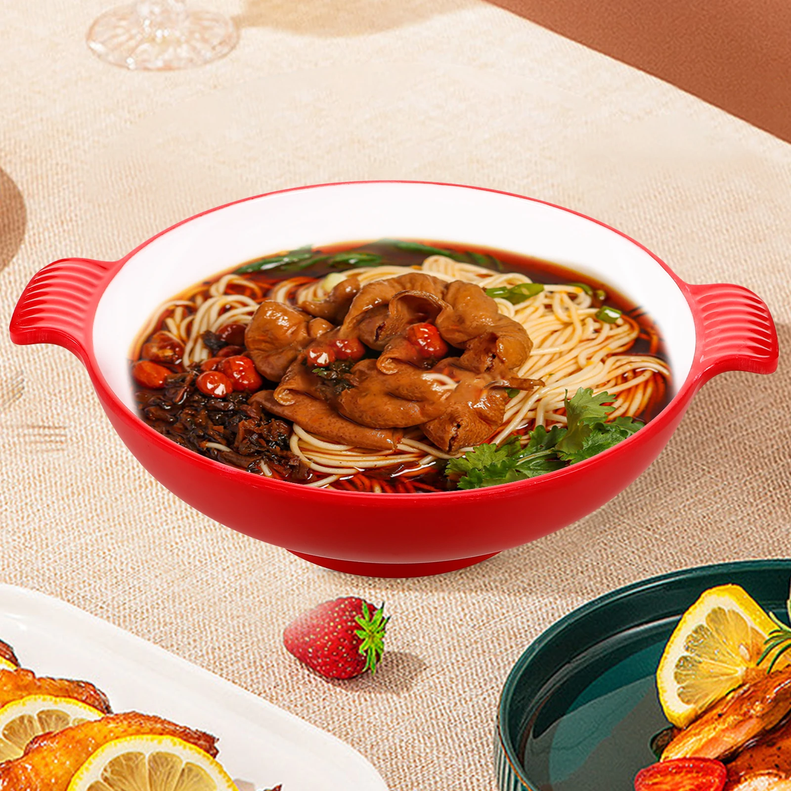 

Double Handle Ramen Bowl Large Food Container Thickened Sturdy Kitchen Tableware Salad Snack Serving Bowls Home Restaurant Use