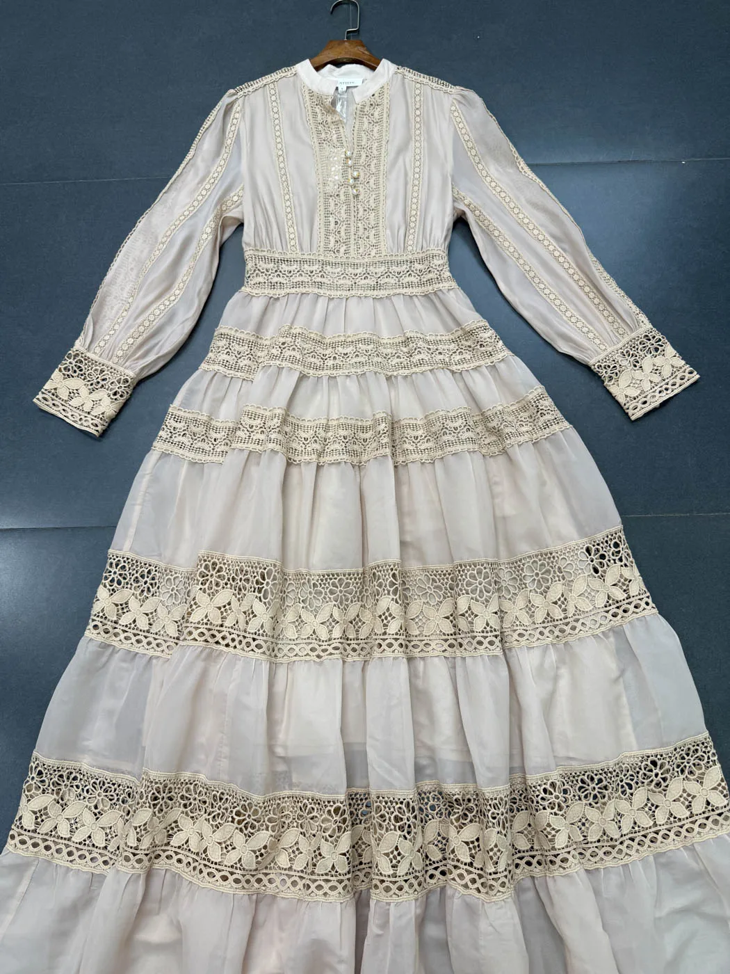 

Ретро-платье макси с длинными рукавами, ажурным кружевом и вышивкой, А-силуэт, женское модное летнее бальное платье