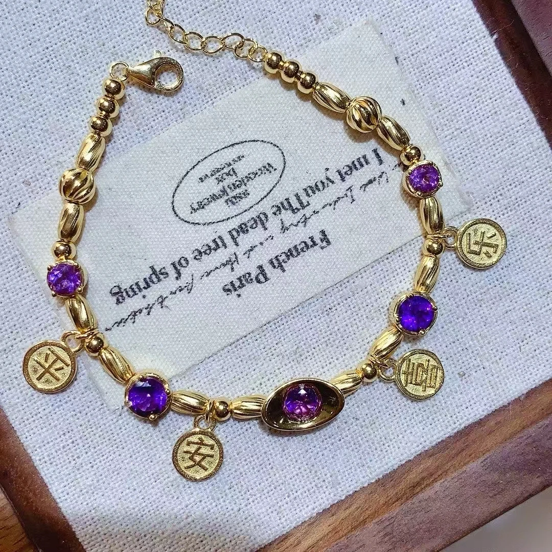 KJJEAXCMY Natural Amethyst Bracelet S925 silver , electroplated locking color process, high clarity Full of luster Support testi
