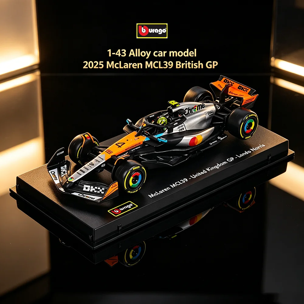 Bburago 1:43 F1 2025 McLaren British GP MCL39 #4 Lando Norris #81 Oscar Piastri Alloy car die-casting model toy with acrylic box