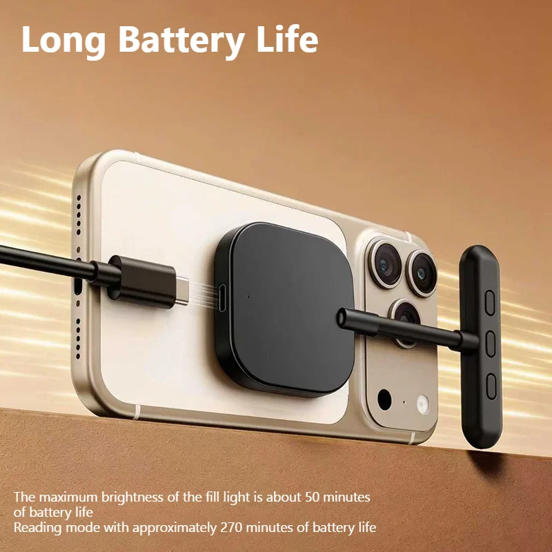 Magnetic Wireless Charger & Selfie Fill Light Compatible with Adjustable Brightness for iPhone Vlog Streaming Makeup Accessory