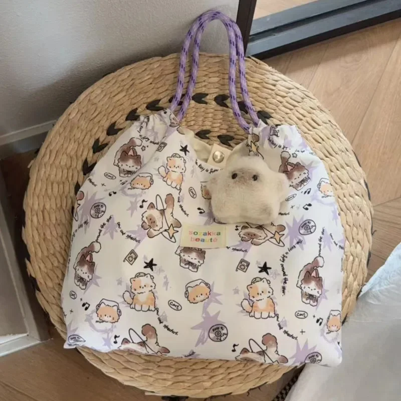 

Korean Women's Handbag Printed Tote Bag Ins Shoulder Bag Student Cute Tote Bag Cartoon High Capacity Handbag Commuting Bag New