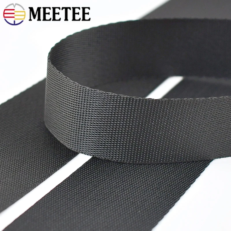 8M Meetee 10-50mm Black Nylon Webbing Tape Bag Strap Backpack Band Safety Belt Ribbon Garment Pet Collar DIY Sewing Accessories