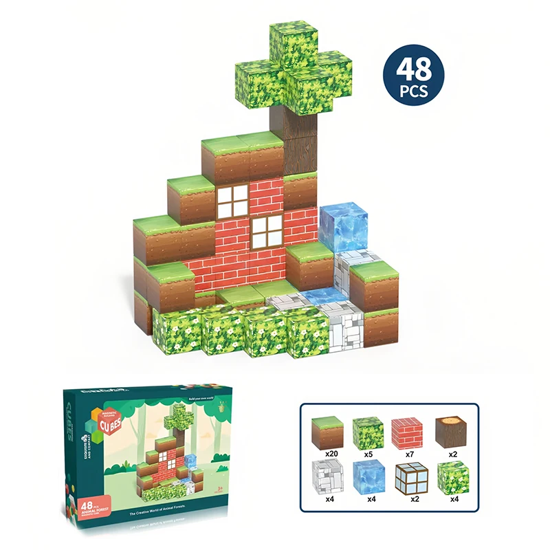 Blocs magnétiques 48 pièces, jouet de Construction pour enfants, cadeaux éducatifs, bas d'anniversaire et de noël