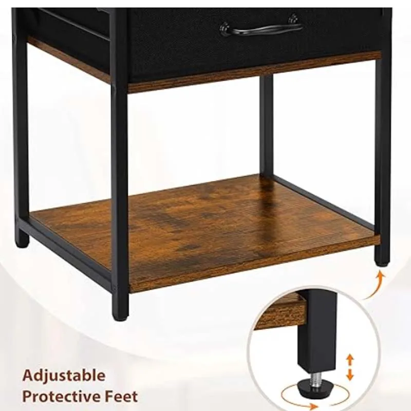 Suporte de impressora com armazenamento, 2 Tier Small Printer Table, gaveta de tecido e prateleira de madeira, Desktop Organizer