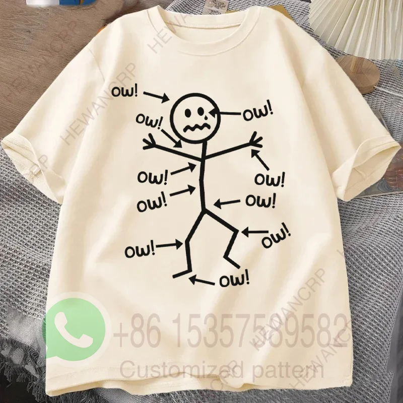 A Distressed Stick Figure Surrounded By Multiple OW Men's Tracksuit T-shirt Cotton Casual Sportswear Crew Neck Short Sleeve Tops