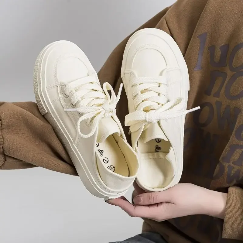 Exclusive Korean Design Women's White Sneakers Release​ Soft Thick Sole Canvas Shoes Breathable Lightweight Student Sneakers view 6