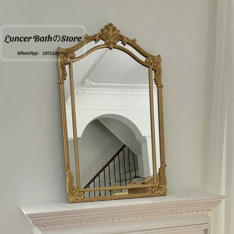 American Vintage Carved Wall Mirror, French Style Ornate Bathroom Mirror, Vanity Dressing Mirror for Entryway Fireplace
