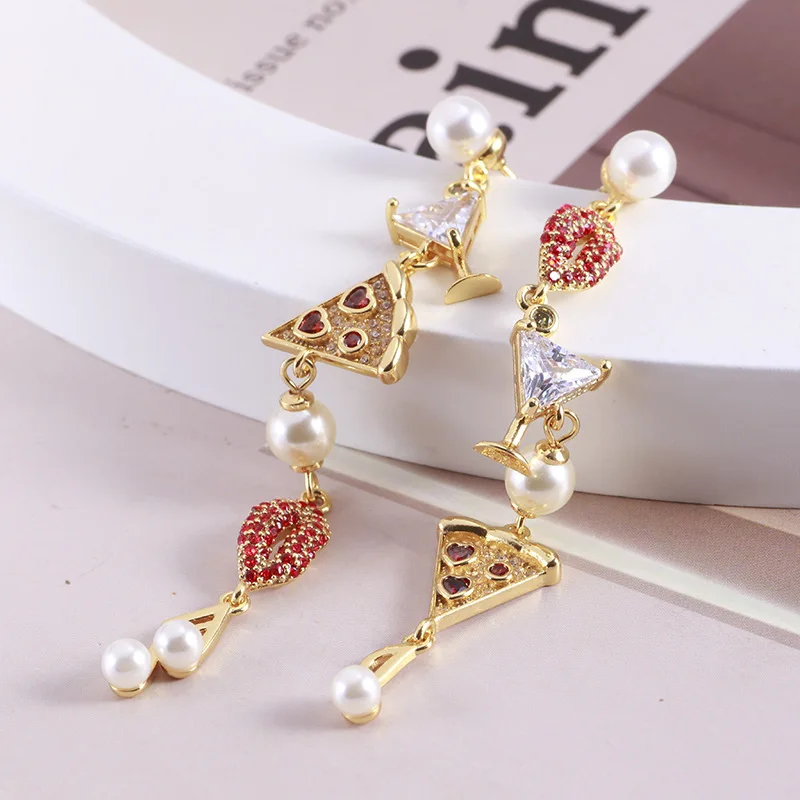 High Quality 1:1  Lips Cocktails Glass Music Pissa Earrings Gift For Women ohrringe damen ali express