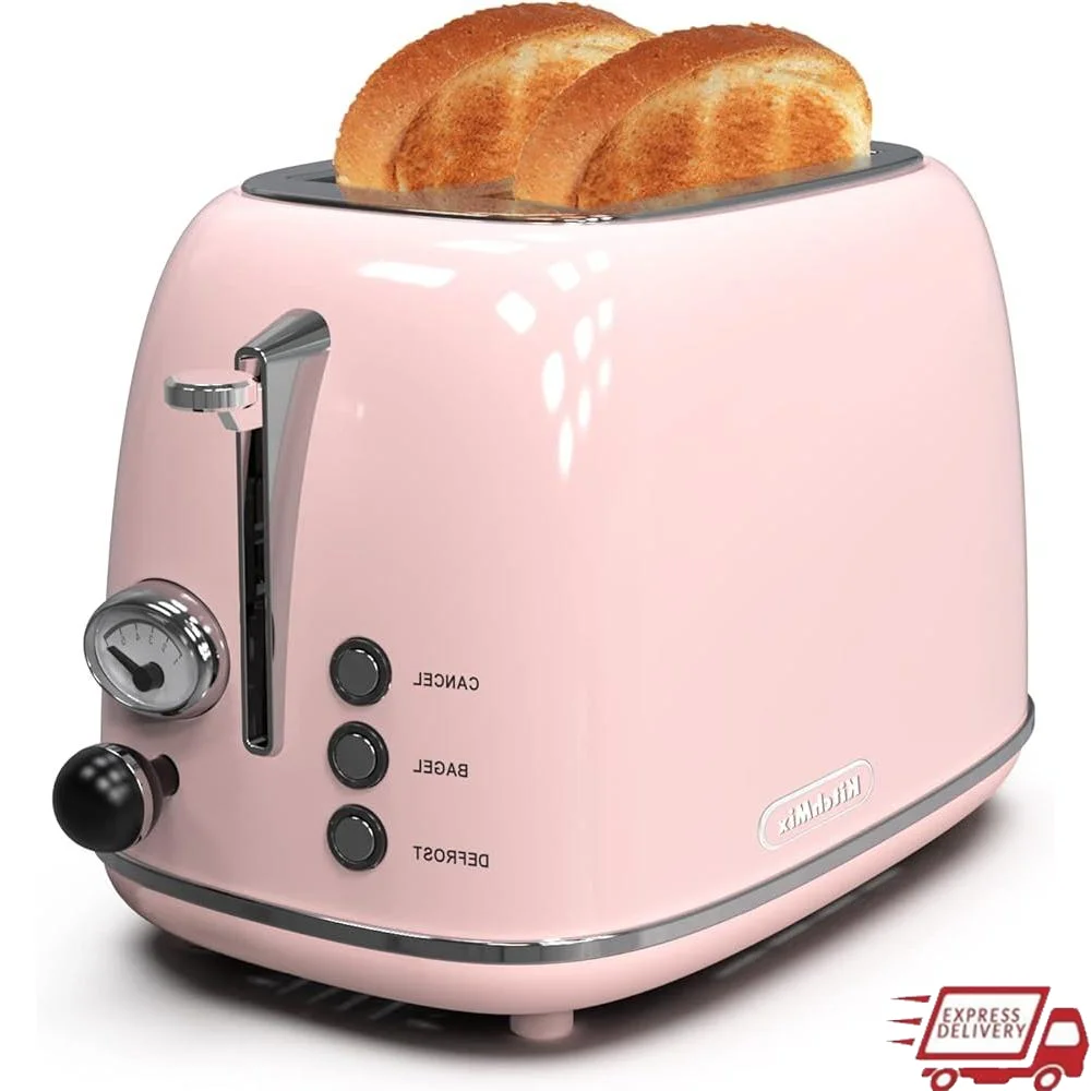 

2 Slice Stainless Steel Toaster with 6 Settings Extra Wide Slots Bagel Defrost Cancel Function High Lift Removable Crumb Tray