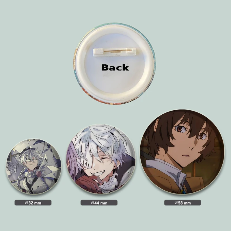 32/58mm Handmade Lapel Pins Anime Bungo Stray Dogs Brooches Manga Figure Cosplay Badge DIY Backpack Hat Clothes Accessory Gifts