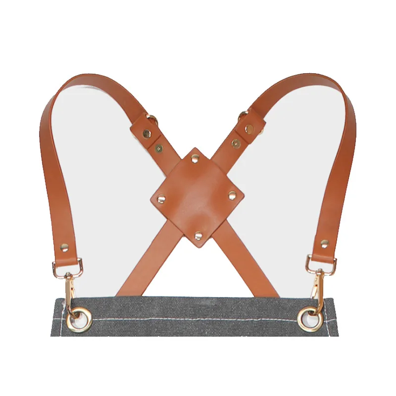 Denim Apron Pocket Leather Strap Creative Leather Hairdresser Overalls Thick Canvas Apron