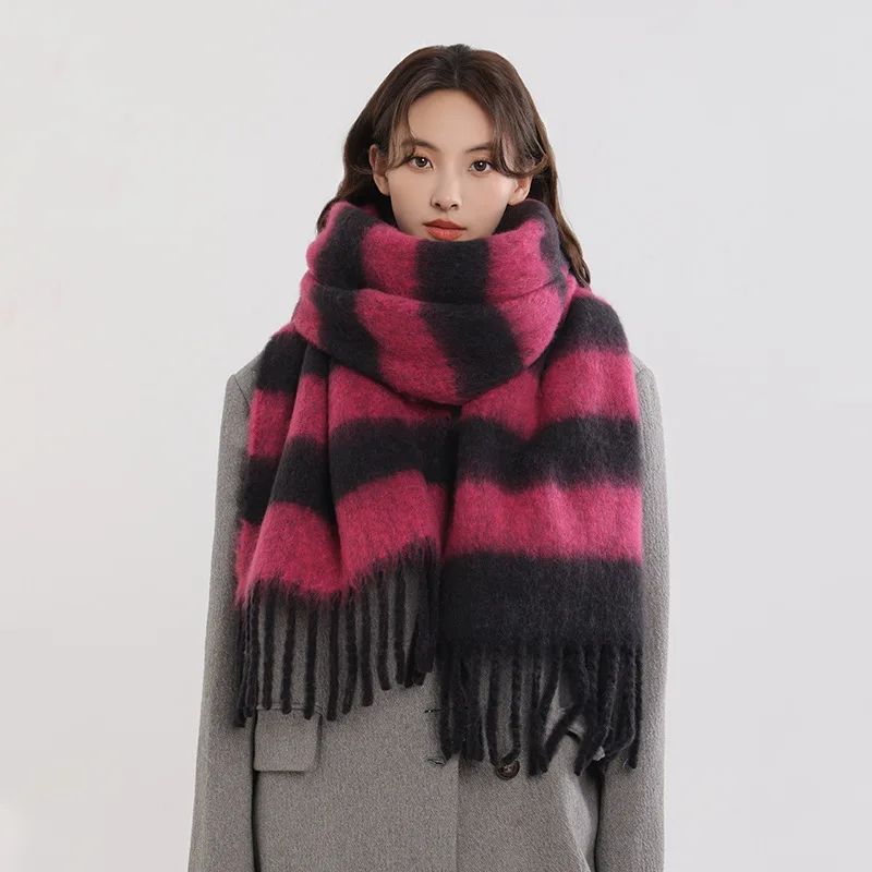 Winter Spliced Wide Stripe Contrasting Scarf 2025 Men Women Autumn Long Warm And Luxurious Cashmere Shawl Poncho Holiday Items