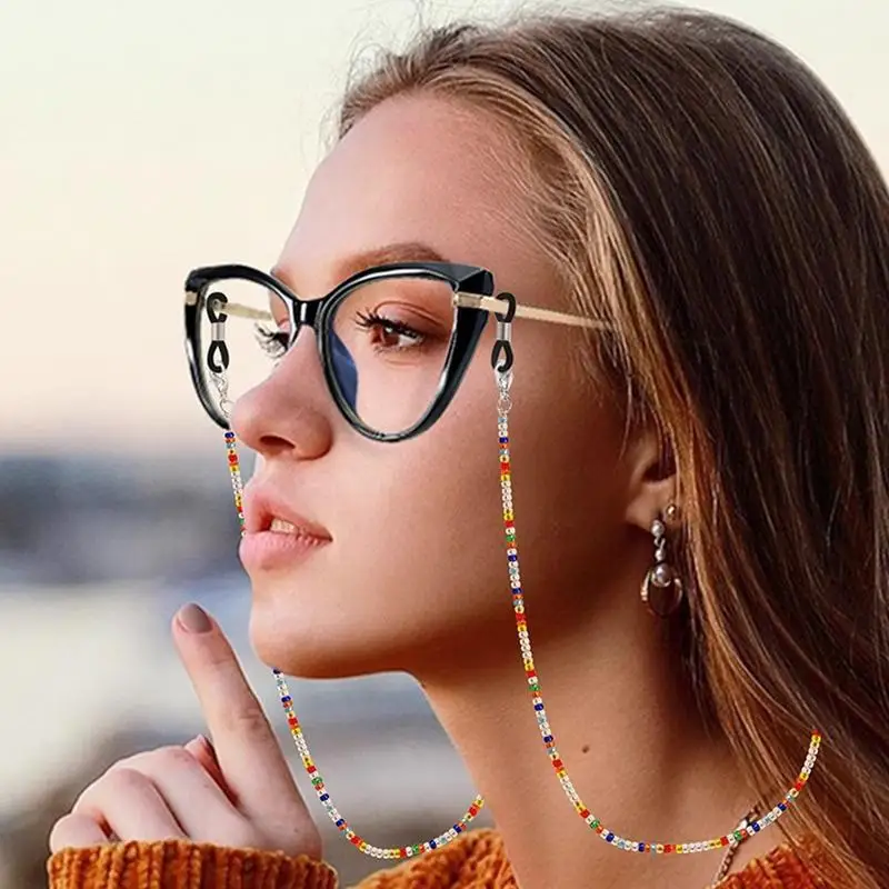 Bohemian Colored Glasses Chains Mask Strap Beaded Women Face Mask Lanyard Anti Slip Women's Neck Chain For Eyeglass Sunglasses