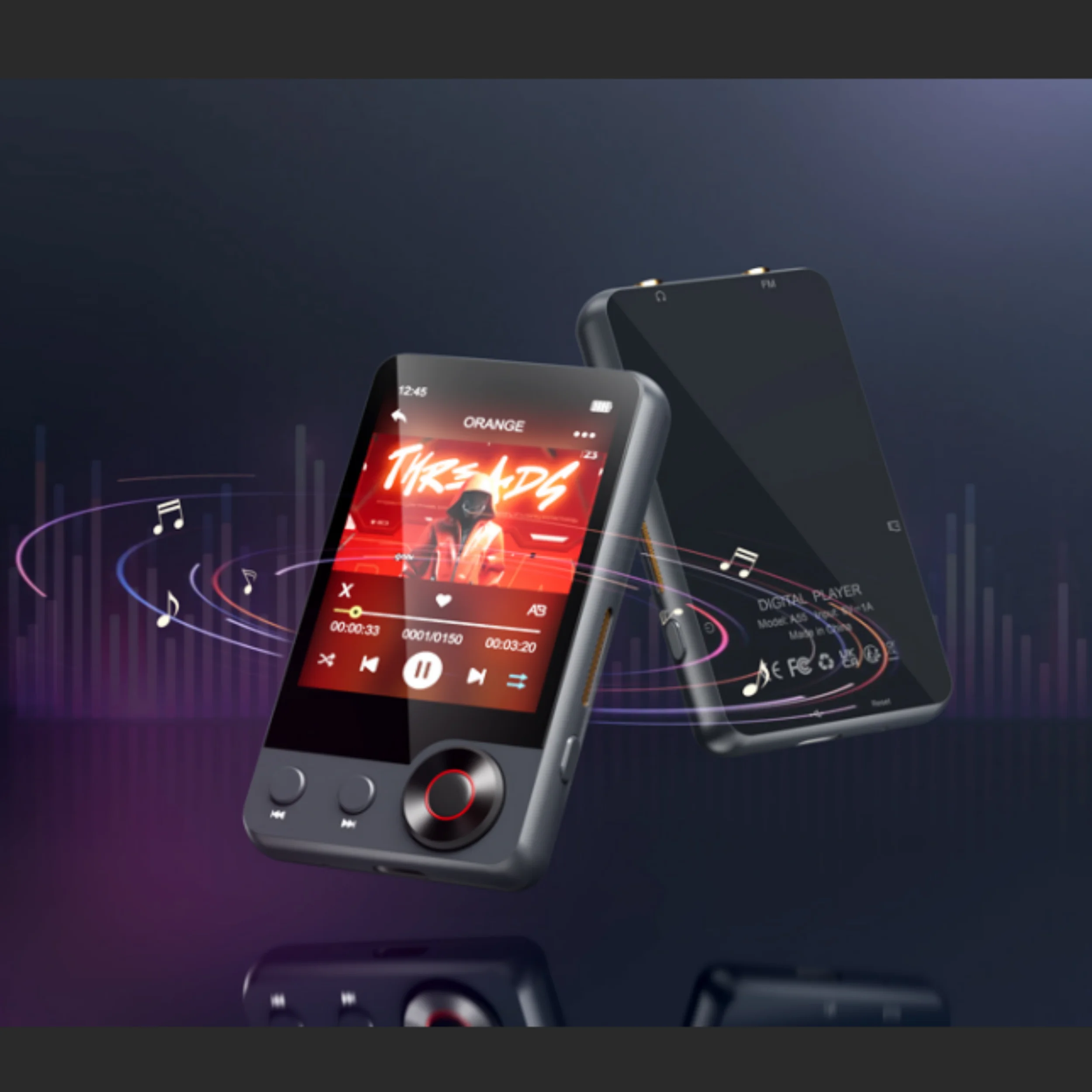 128 GB MP3-Player (mit Bluetooth 5.3), tragbarer 2,4-Zoll-Musikplayer mit vollständigem Touchscreen (mit Lautsprechern und Micro-SD-Kartensteckplatz)