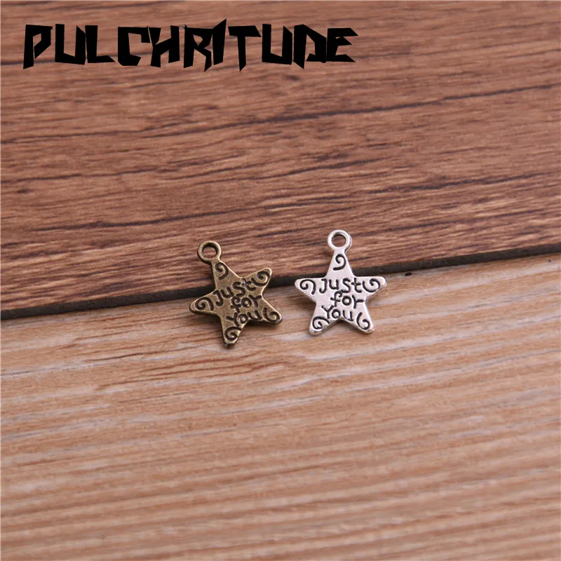 80PCS 11*13mm Metal Alloy Two Color Double Letter Five-pointed Star Charms Pendants For Jewelry Making DIY Handmade Craft