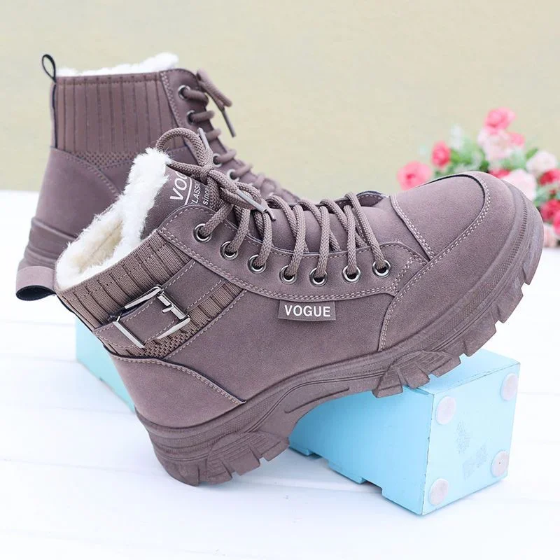 Chunky Snow Boots Woman Platform Korean Shoe Winter 2024 Boot Warm Leather And Fur Short Barrel High Quality Female Shoes Brown