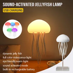 Modern Jellyfish Table Lamp USB Rechargeable Adjustable Color Changing LED Night Light with Polished Plastic Base